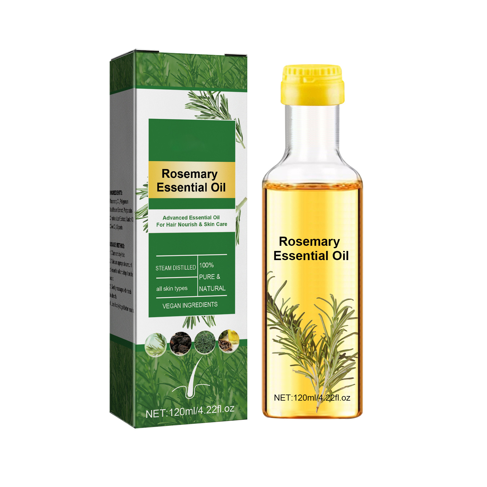 Hair Care Natural Ingredients - Óleo essencial de alecrim para o